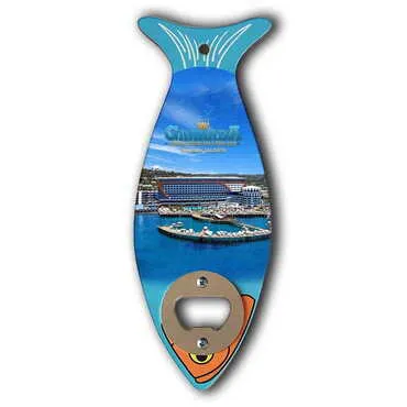 Hotel Themed Fish Shaped Printed MDF Wooden Bottle Opener 190x70 mm