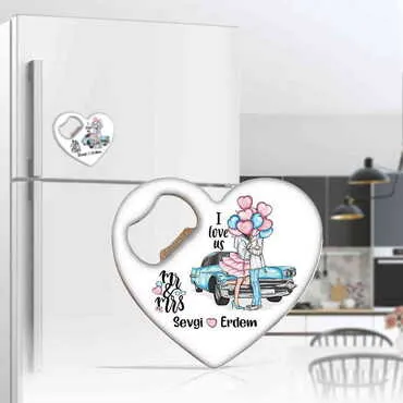 Sweetheart Themed Heart Shaped Metal Magnetic Bottle Opener 85x76 mm