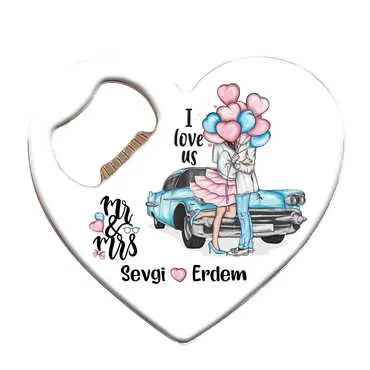 Sweetheart Themed Heart Shaped Metal Magnetic Bottle Opener 85x76 mm - 2