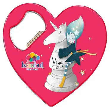 Theme Park Themed Heart Shaped Metal Magnetic Bottle Opener 85x76 mm