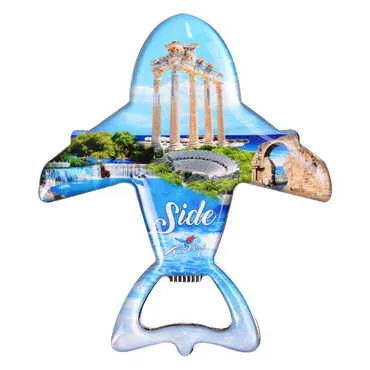 City Themed Plane Shaped Metal Magnetic Bottle Opener 105x89 mm