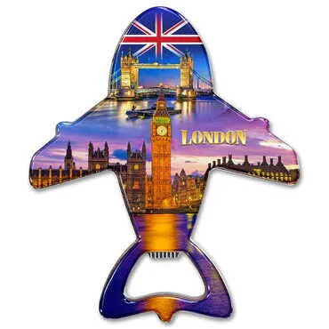 City Themed Plane Shaped Metal Magnetic Bottle Opener 105x89 mm - Standart - 2