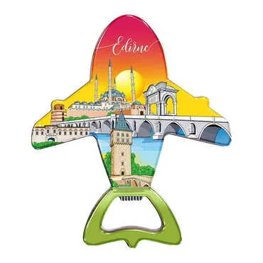 City Themed Plane Shaped Metal Magnetic Bottle Opener 105x89 mm - Standart - 3