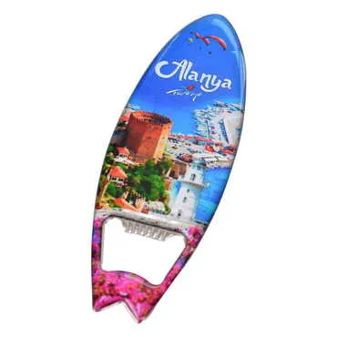 Alanya Themed Surf Board Shaped Metal Magnetic Bottle Opener 128x45 mm - 2