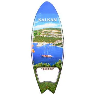 Kalkan Themed Surf Board Shaped Metal Magnetic Bottle Opener 128x45 mm