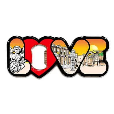 Museum Themed Love Letter Shaped Metal Magnetic Opener 114x47 mm - Standart