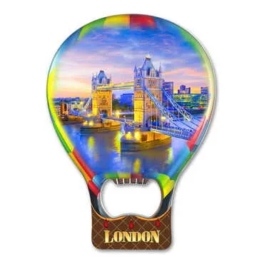 London Themed Baloon Shaped Metal Magnetic Bottle Opener 102x73 mm - Standart