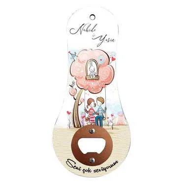 Sweetheart Themed Classic Shaped Printed MDF Wooden Bottle Opener 170x79 mm