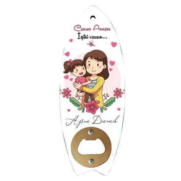 Mom Themed Surf Board Shaped Printed MDF Wooden Bottle Opener 185x72 mm