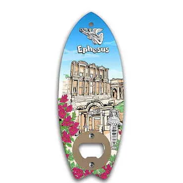 Ephesus Themed Surf Board Shaped Printed MDF Wooden Bottle Opener 185x72 mm - Standart