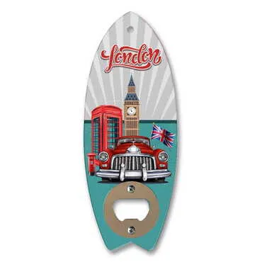 Toptan Londra Temalı Myros Ahşap Sörf Tahtası Açacak Magnet 185x72 mm - Standart - 2