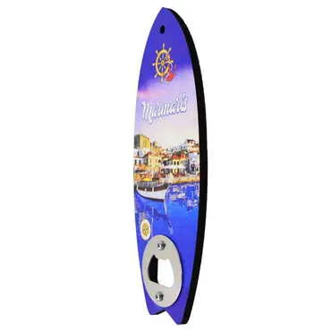 Marmaris Themed Surf Board Shaped Printed MDF Wooden Bottle Opener 185x72 mm - 2