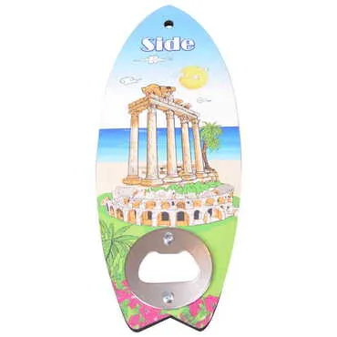 Toptan Şehre Özel Myros Ahşap Sörf Tahtası Açacak Magnet 185x72 mm