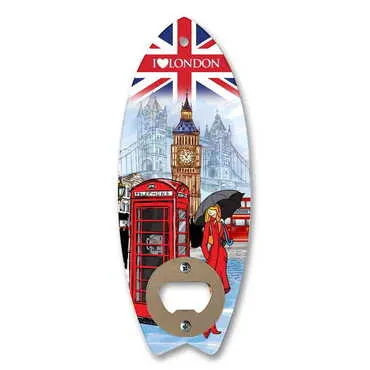 City Themed Surf Board Shaped Printed MDF Wooden Bottle Opener 185x72 mm - Standart - 2
