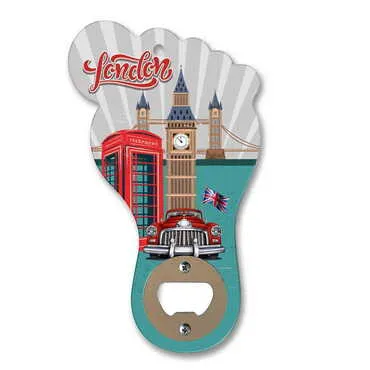 City Themed Foot Shaped Printed MDF Wooden Bottle Opener 160x92 mm - Standart - 2