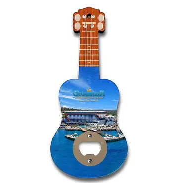 Hotel Themed Guitar Shaped Printed MDF Wooden Bottle Opener 200x89 mm