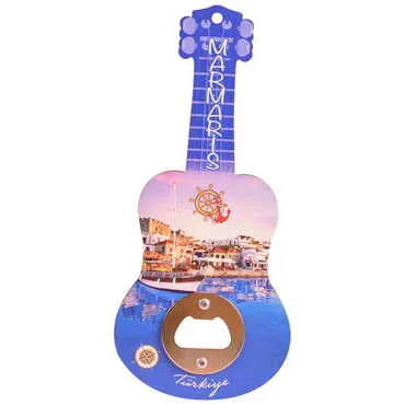 Toptan Şehre Özel Myros Ahşap Gitar Açacak Magnet 200x89 mm