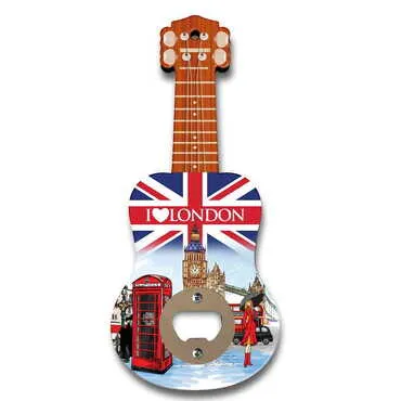 City Themed Guitar Shaped Printed MDF Wooden Bottle Opener 200x89 mm - Standart - 2