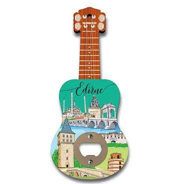 City Themed Guitar Shaped Printed MDF Wooden Bottle Opener 200x89 mm - Standart - 3