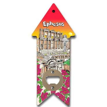 Toptan Efes Temalı Myros Ahşap Ok Açacak Magnet 193x82 mm