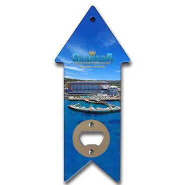 Hotel Themed Arrow Shaped Printed MDF Wooden Bottle Opener 193x82 mm