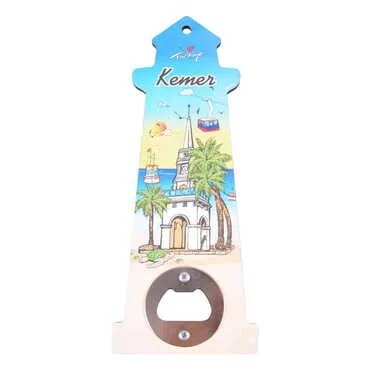 City Themed Lighthouse Shaped Printed MDF Wooden Bottle Opener 188x77 mm