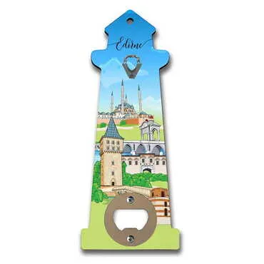 City Themed Lighthouse Shaped Printed MDF Wooden Bottle Opener 188x77 mm - Standart - 3