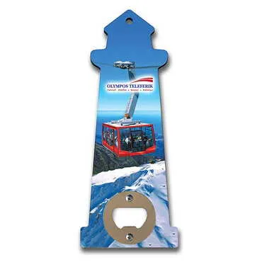Cable Card Themed Lighthouse Shaped Printed MDF Wooden Bottle Opener 188x77 mm