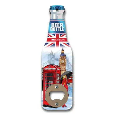 London Themed Beer Bottle Shaped Printed MDF Wooden Bottle Opener 200x59 mm - Standart - 2