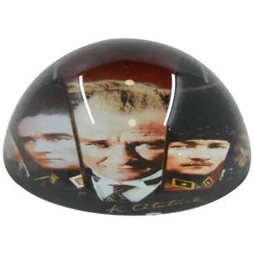 Ataturk Themed Hemisphere Glass Paperweight 8 Cm - 2