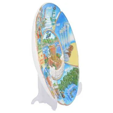 Toptan Alanya Temalı Seramik Yöresel Taşlı Tabak 20 cm - 2