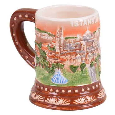 Istanbul Themed Relief Brown Ceramic Mug - Standart - 2