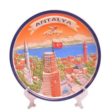 Antalya Themed Ceramic Orange Decorative Plate 20 Cm