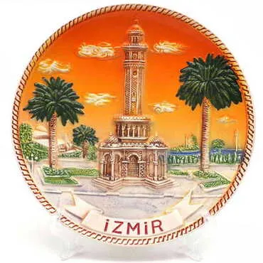 Izmir Themed Orange Ceramic Decorative Plate 15 Cm - Standart