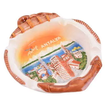 Antalya Themed Ceramic Orange Anchor Ashtray - Standart - 2