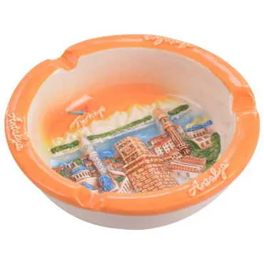Antalya Themed Ceramic Round Orange Anchor Ashtray - Standart - 2