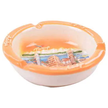 Antalya Themed Ceramic Round Orange Anchor Ashtray - Standart - 3