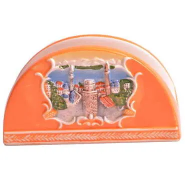 Antalya Themed Ceramic Orange Napkin Holder - Standart