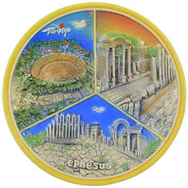 Ephesus Themed Orange Ceramic Decorative Plate 20 Cm - Standart