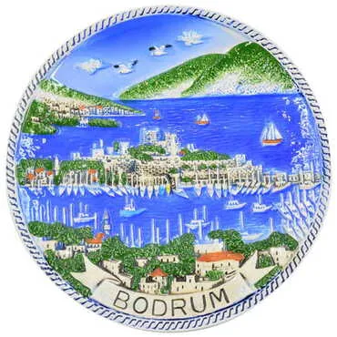 Bodrum Themed Blue Ceramic Plate 10 Cm