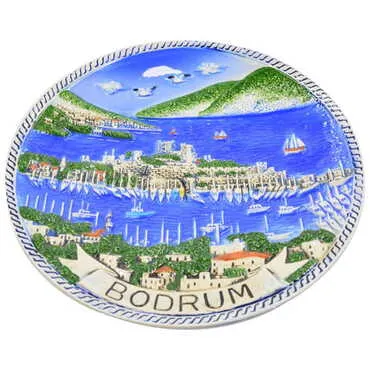 Bodrum Themed Blue Ceramic Plate 10 Cm - Standart - 2