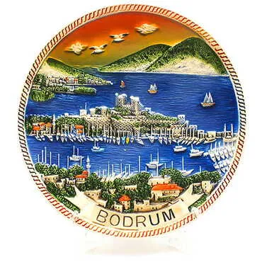 Bodrum Themed Orange Ceramic Plate 20 Cm