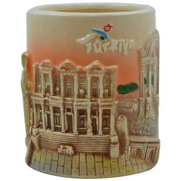 Ephesus Themed Brown Ceramic Mug