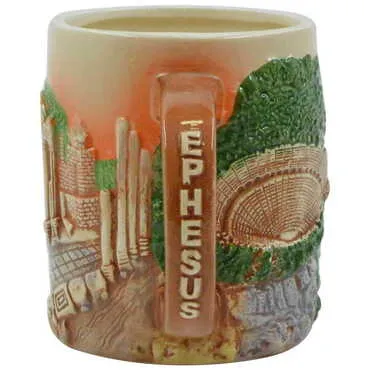 Ephesus Themed Brown Ceramic Mug - Standart - 3