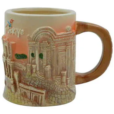 Ephesus Themed Brown Ceramic Mug - Standart - 4