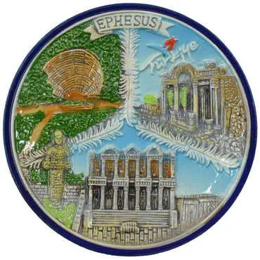 Ephesus Themed Ceramic Blue Plate 20 Cm