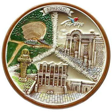 Ephesus Themed Ceramic Brown Plate 20 Cm