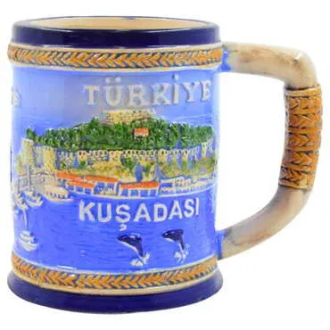 Kusadasi Themed Blue Ceramic Mug