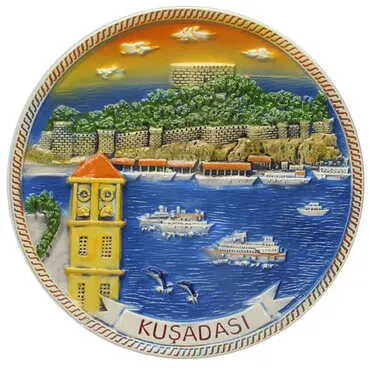 Kusadasi Themed Ceramic Orange Plate 20 Cm