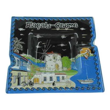 Toptan Alaçatı Bölgesi Temalı Dekorlu Cam Küllük 100X100 mm - 2